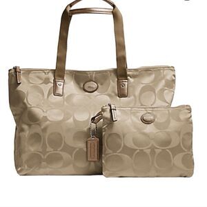 Coach Signature Authentic Tan Rose Gold Getaway Weekender Bag